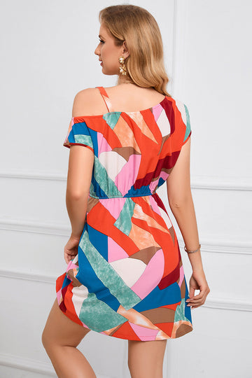 Vestido corto de verano estampado con hombro frío